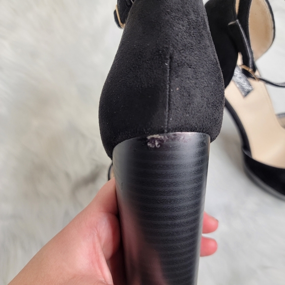 Black suede platforms with ankle strap. - Picture 11 of 11